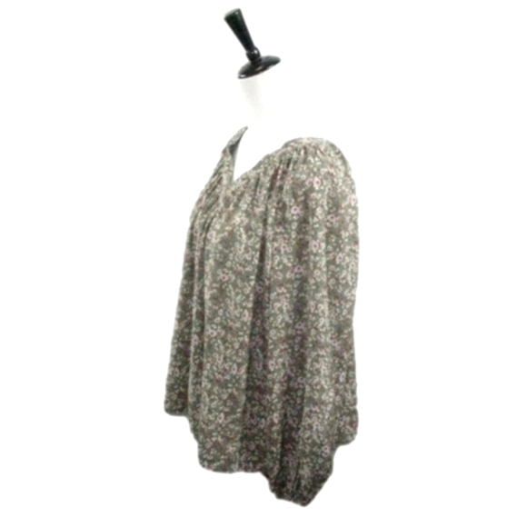 Ott Green/Brown Floral V-Neck Pull Over Blouse Size Small - Picture 2 of 5